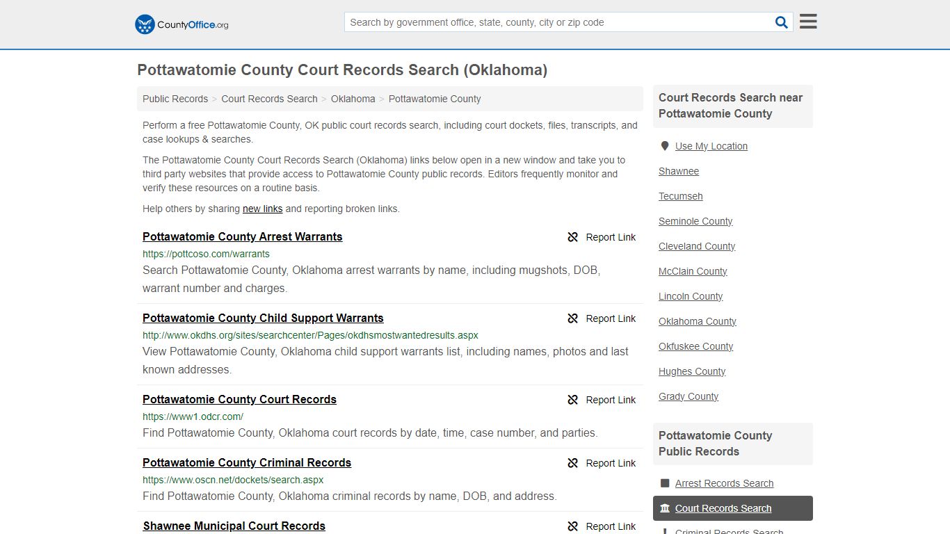 Pottawatomie County Court Records Search (Oklahoma) - County Office